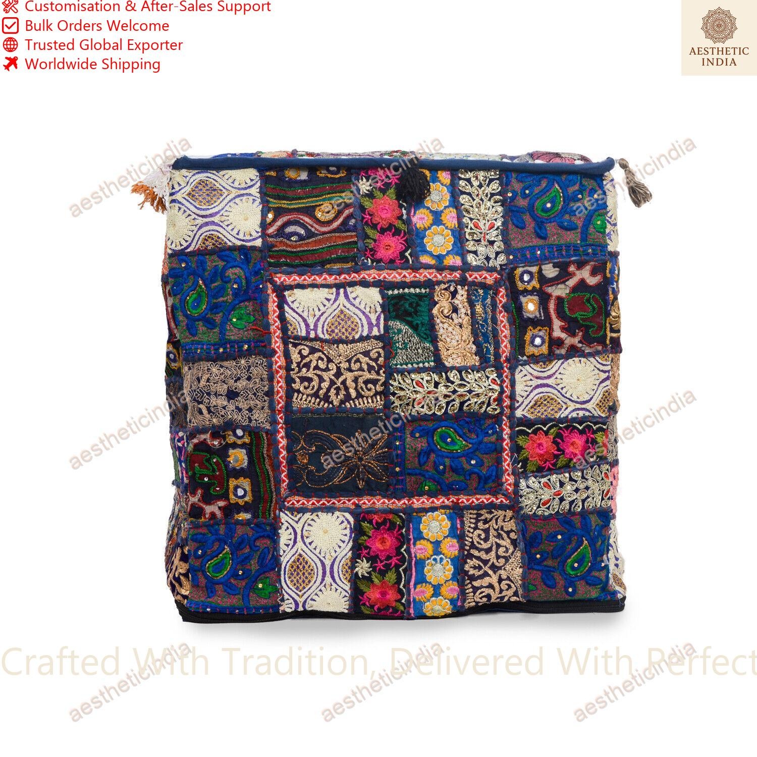 Rajasthani Handmade Vintage Home Decor Designers Khambari Square Pouf