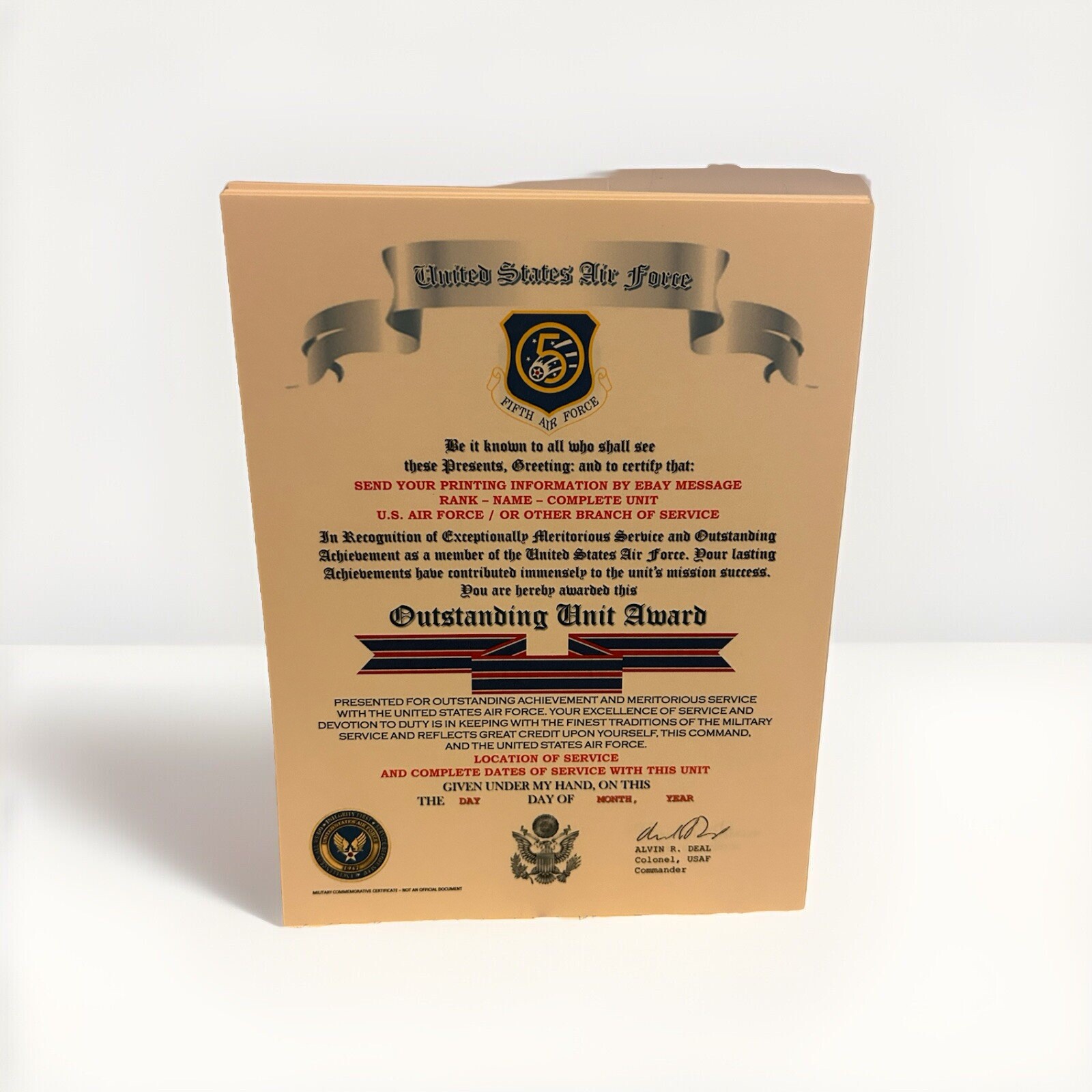 U.S. AIR FORCE / FIFTH AIR FORCE - OUTSTANDING UNIT AWARD CERTIFICATE