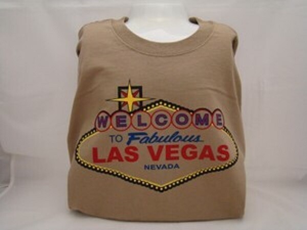 Welcome To Las Vegas Sign Gildan Cotton T-Shirt Tan Large New