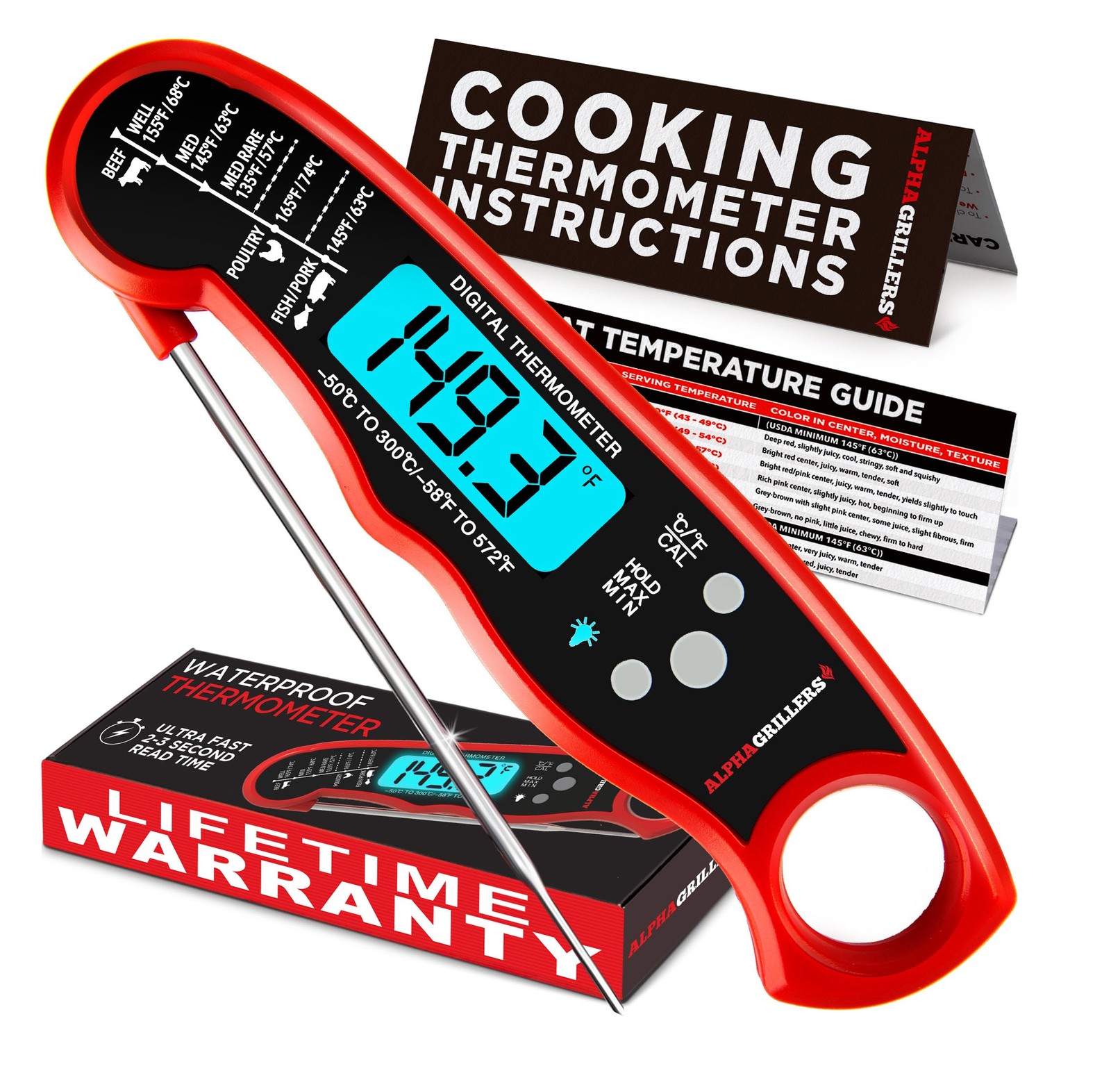 Alpha Grillers Meat Thermometer Digital - Instant Read Food Thermometer for Coo
