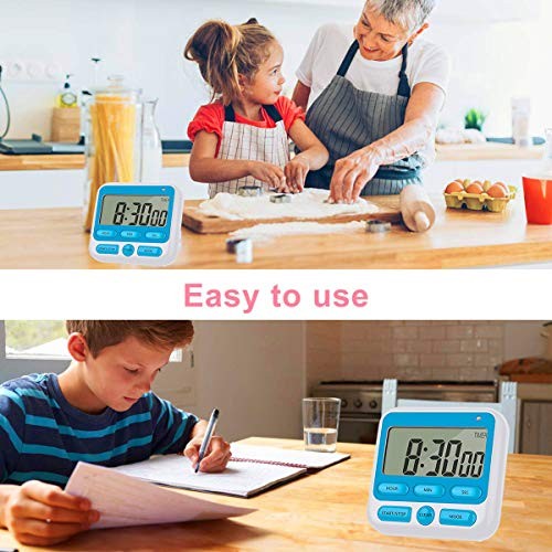 Upgraded Digital Kitchen Timer, ON/Off Switch, 12/24 Hour Clock and Silent Blue