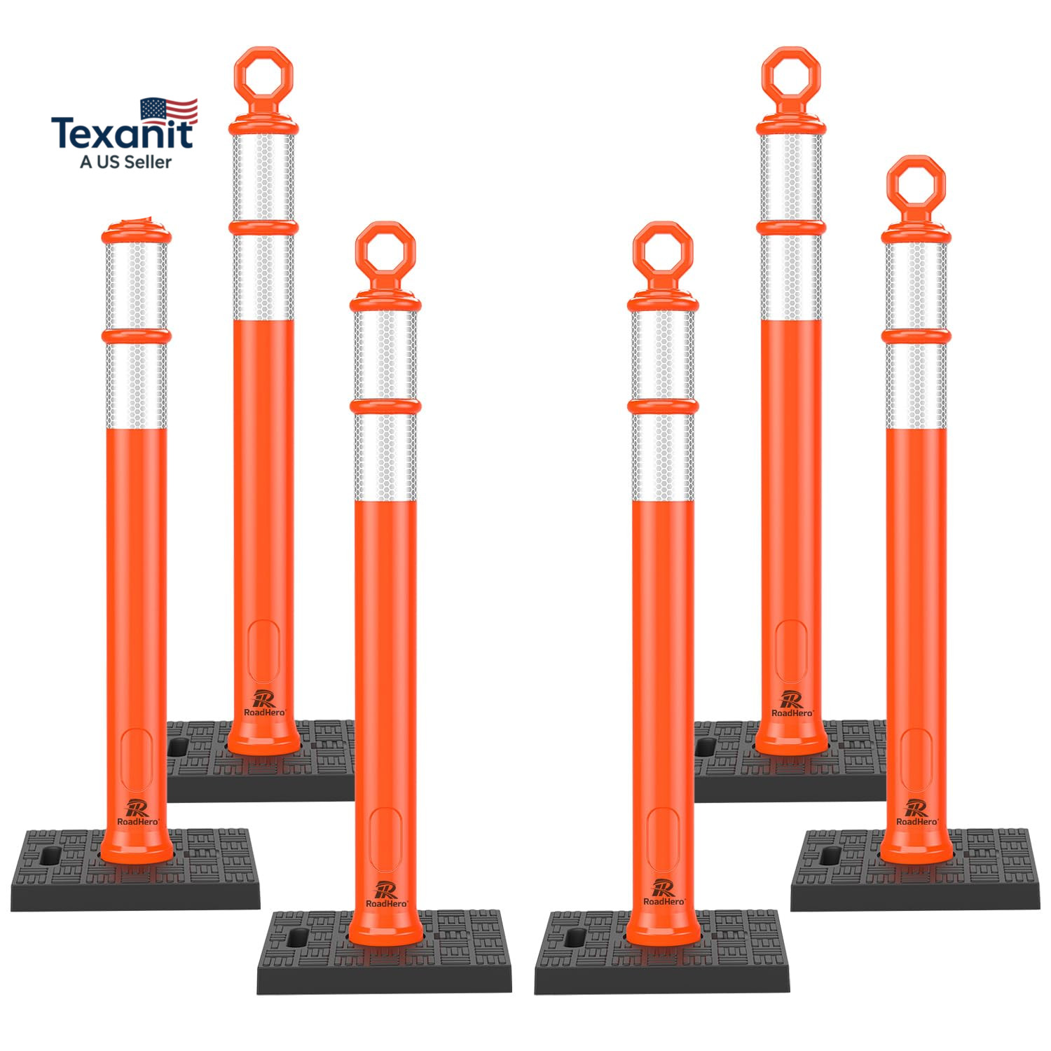 42 Inch Delineator Post with Base, Portable Orange Traffic Delineator Posts Cone