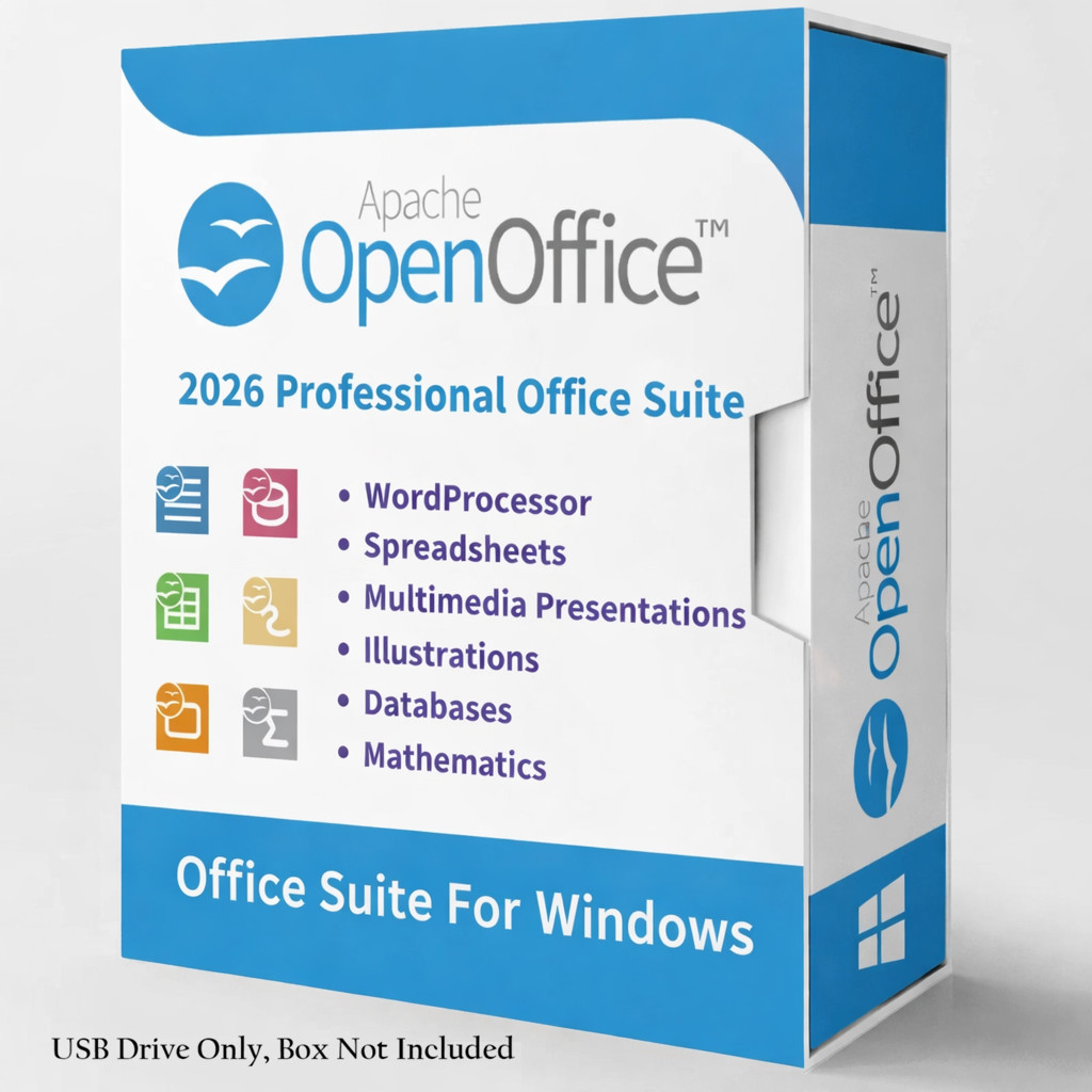Open Office Home and Student 2026 for Windows w Bonus 2.2k Fonts on USB