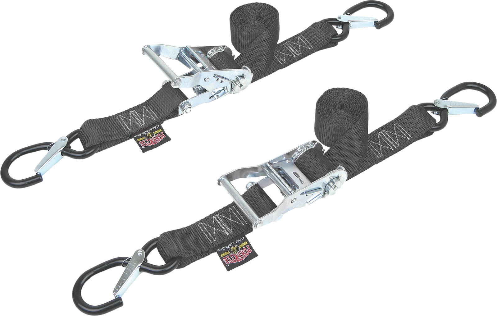 POWERTYE TIE-DOWN RATCHET SEC HOOK 1.5"X6' BLACK PAIR