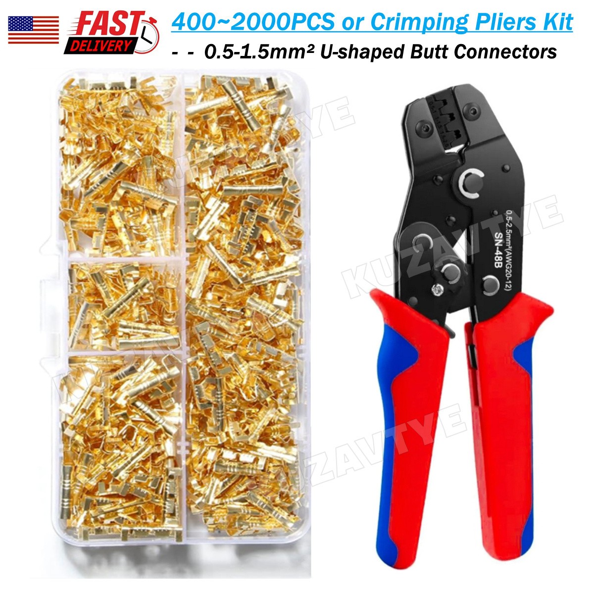 400~2000Pcs U-Shape Copper Ring Terminals Open Barrel Crimp Wire Butt Connectors
