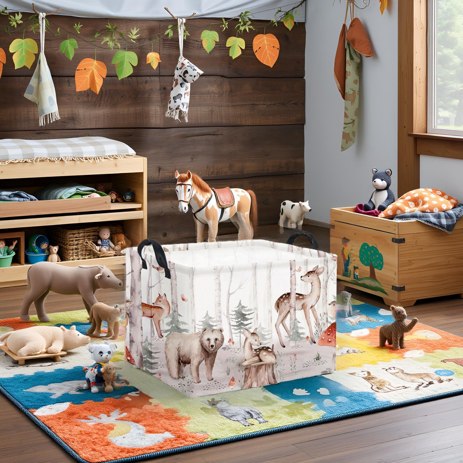 Rectangular Woodland Animal Basket Kids Baby Storage Basket Cute Storage Bin ...