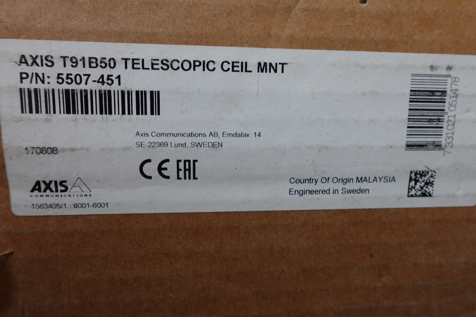 AXIS T91B50 45-84" Telescopic Surveillance Camera Ceiling Mount, White