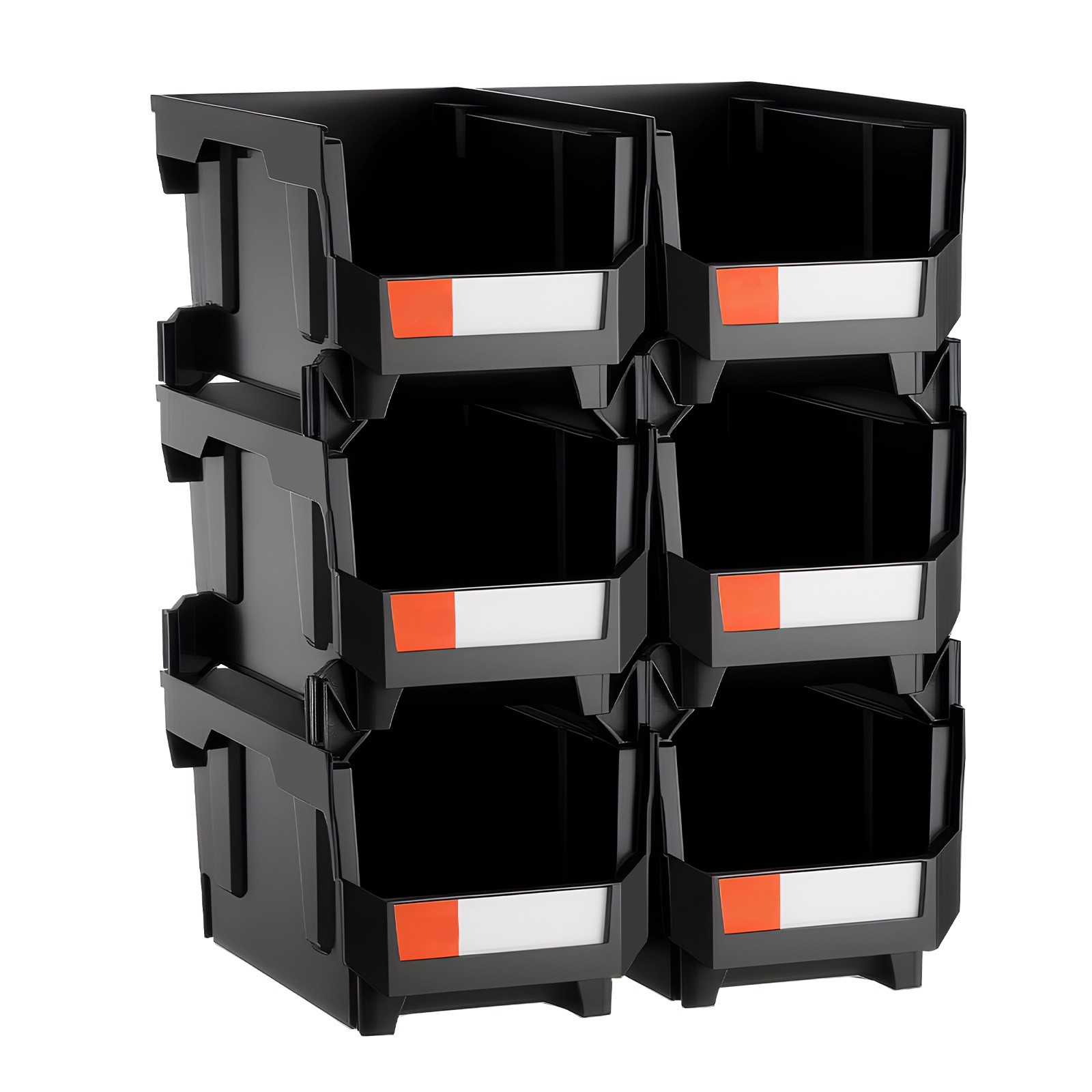 Uimoso Plastic Stackable Storage Containers 6 pcs Garage Organizer Black