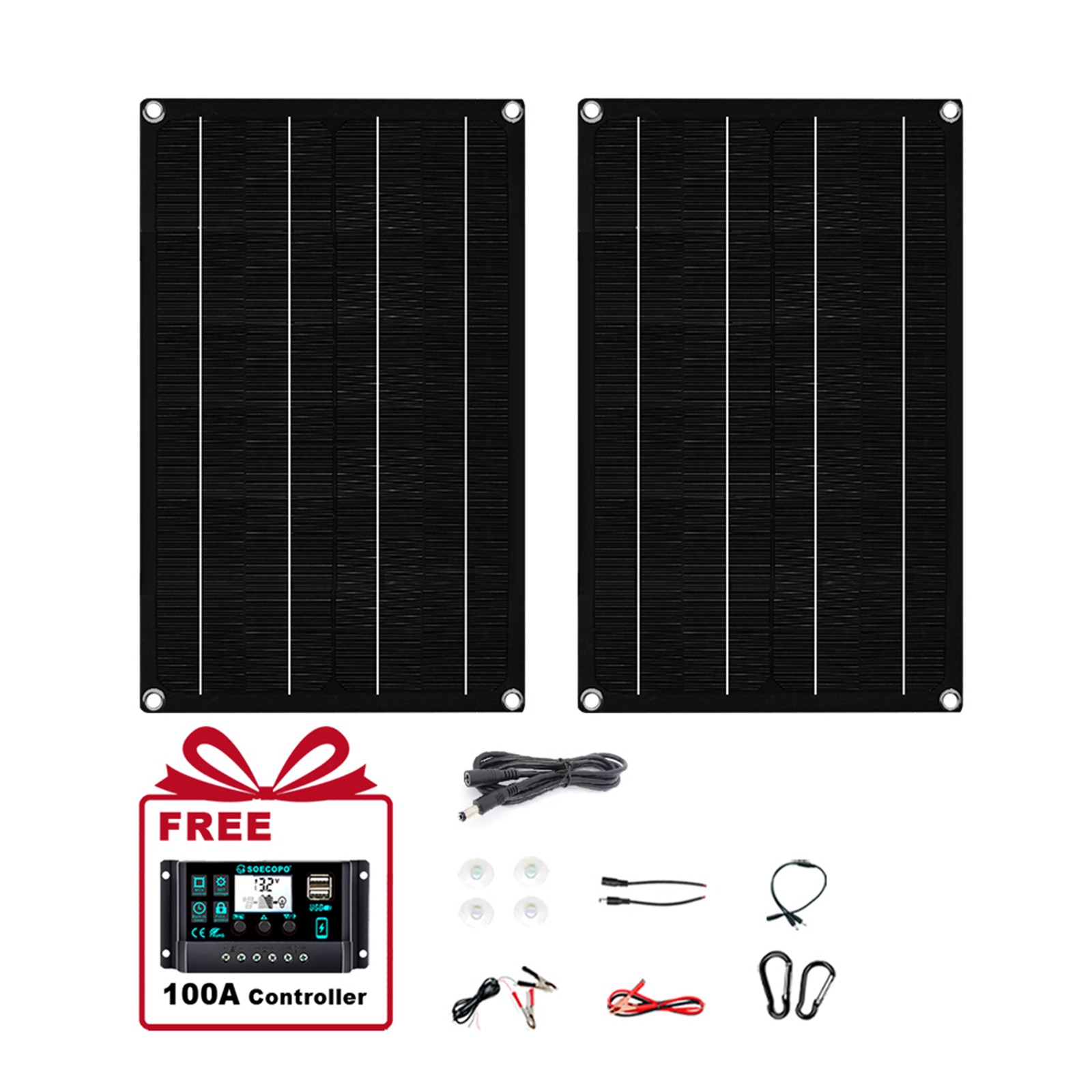 1600W Solar Panel Kit - 2 x800W + 100A Controller + Extension Cord Multi-Scene