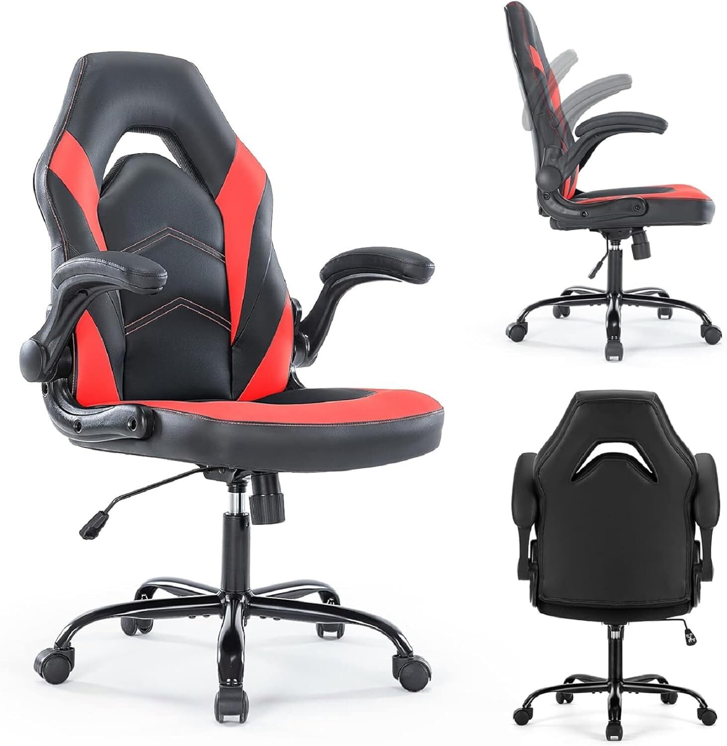 PU Leather Gaming Chair Ergonomic Game Office Swivel Computer Chair w/ Footrest