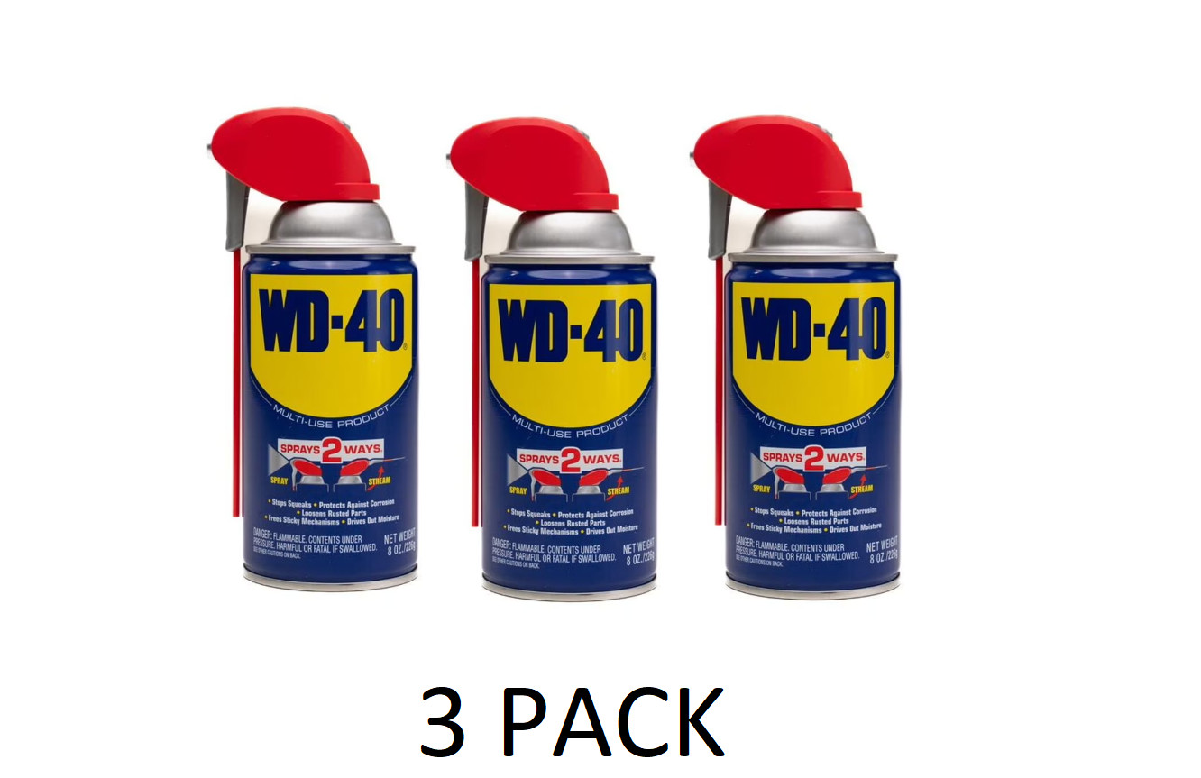 3 PACK Multi Purpose Original WD-40 Formula 8oz Lubricant Spray  w/. Smart Straw