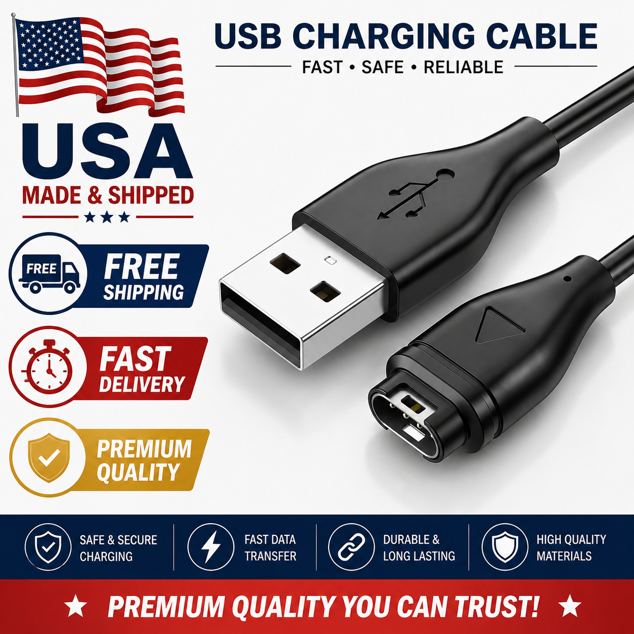 USB Charger Charging Cable Cord For Garmin Forerunner 45 55 245 255 265 745 945