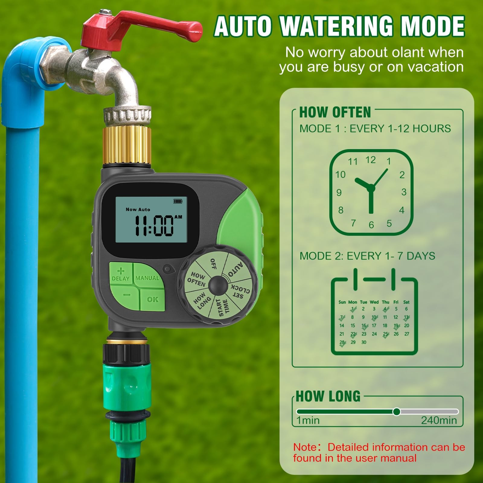 Water Timer, Sprinkler Timer with Brass Inlet and Outlet Programmable Garden ...