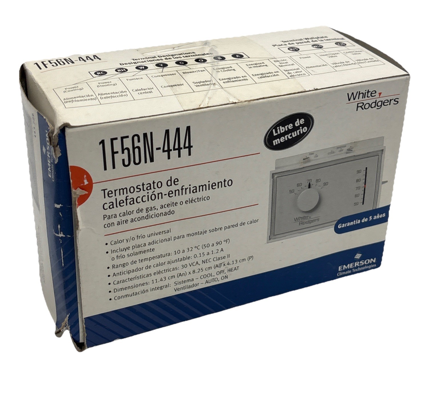 Emerson 1F56n-444 Standard Mechanical Thermostats, 1 H 1 C, Hardwired, 24Vac