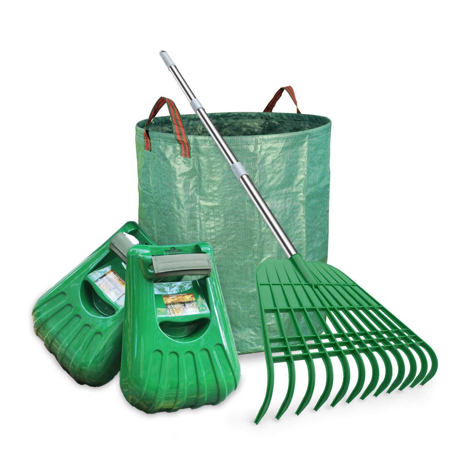 Large Leaf Scoop 12 Tines Gardening Rake Set with 72 Gallon Garden Waste Bag