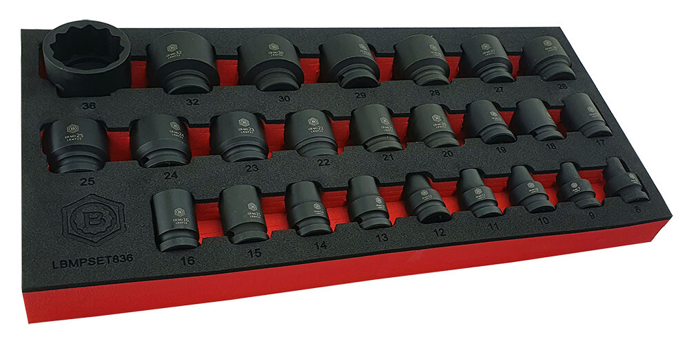 25PC 1/2" DRIVE IMPACT SOCKET SET (12 POINT) SIZES 8-36MM FROM BRITOOL HALLMARK