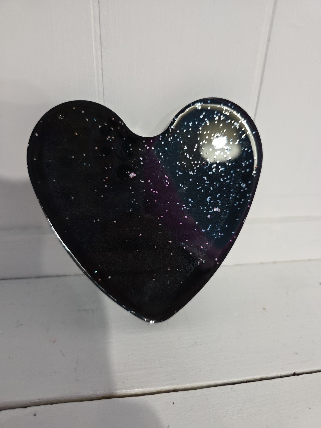 Heart New Black Silver Sparkled Epoxy Holder