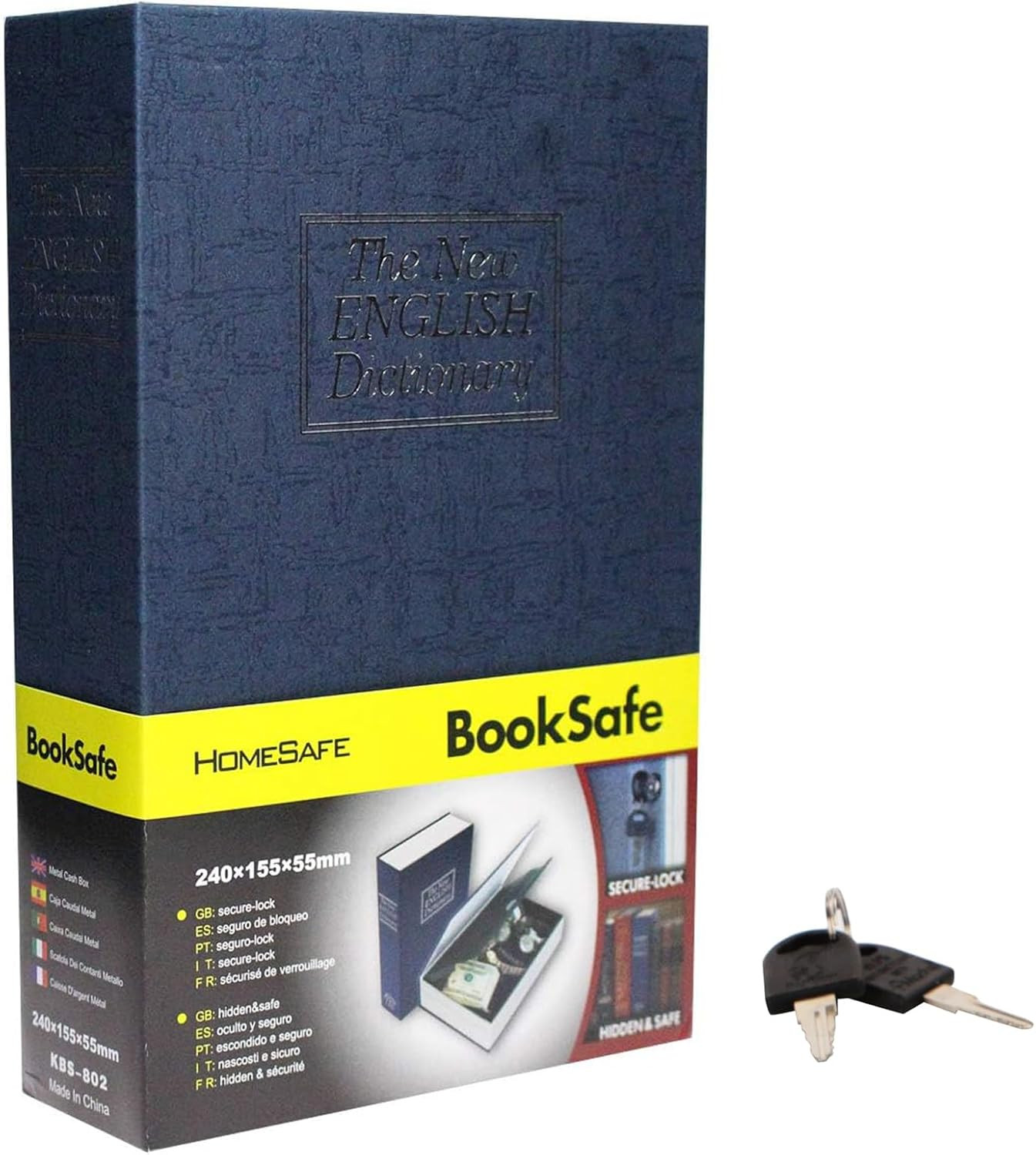 ® Ultimate Diversion Safe Book Box, Lock Box with Key - Large Sized Blue Diction