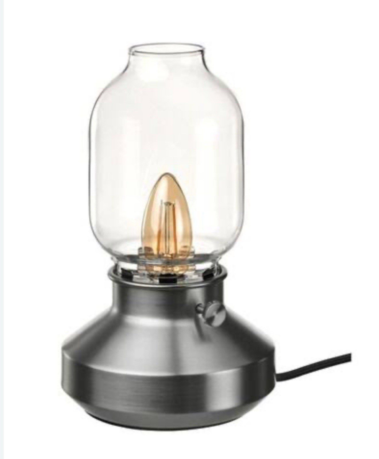 NEW IKEA Tarnaby Silver Nickel Metal Glass Table Accent Lamp Dimmable Light ￼