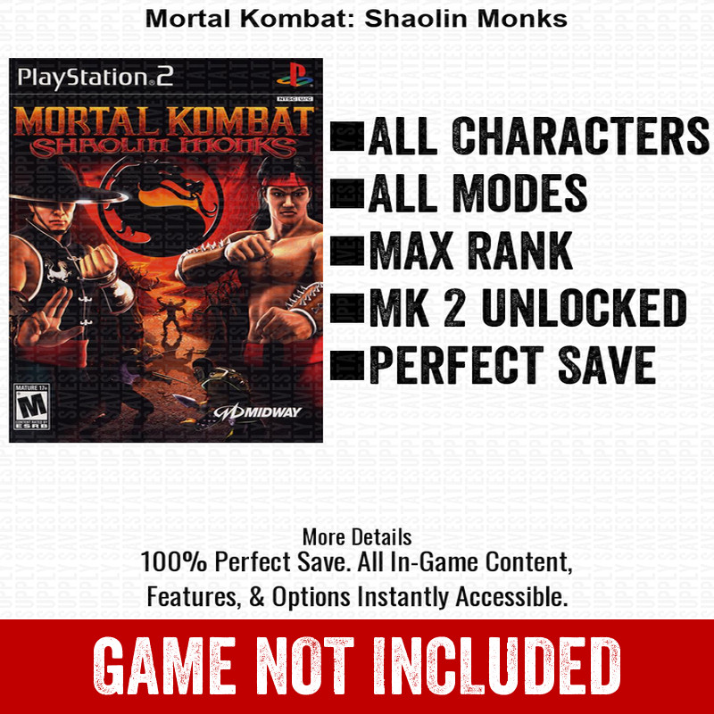 Mortal Kombat Shaolin Monks 100% All Items PS2 Memory Card PlayStation