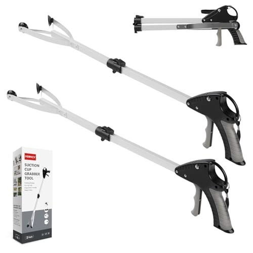 32" Foldable Grabber Tool 2-Pack - Heavy Duty Suction Cup Grip, Trash Picker for