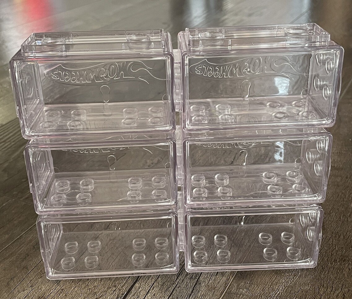 Hot Wheels Clear Connect Cars Display Cases Lot (6) Stackable Changeable HW