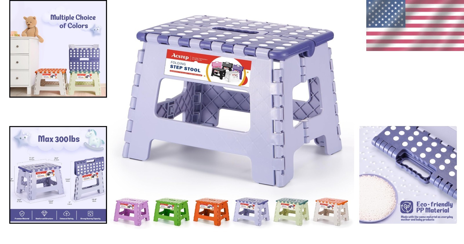 9 Inch Plastic Step Stool with Handle - 300 LB Capacity for Effortless