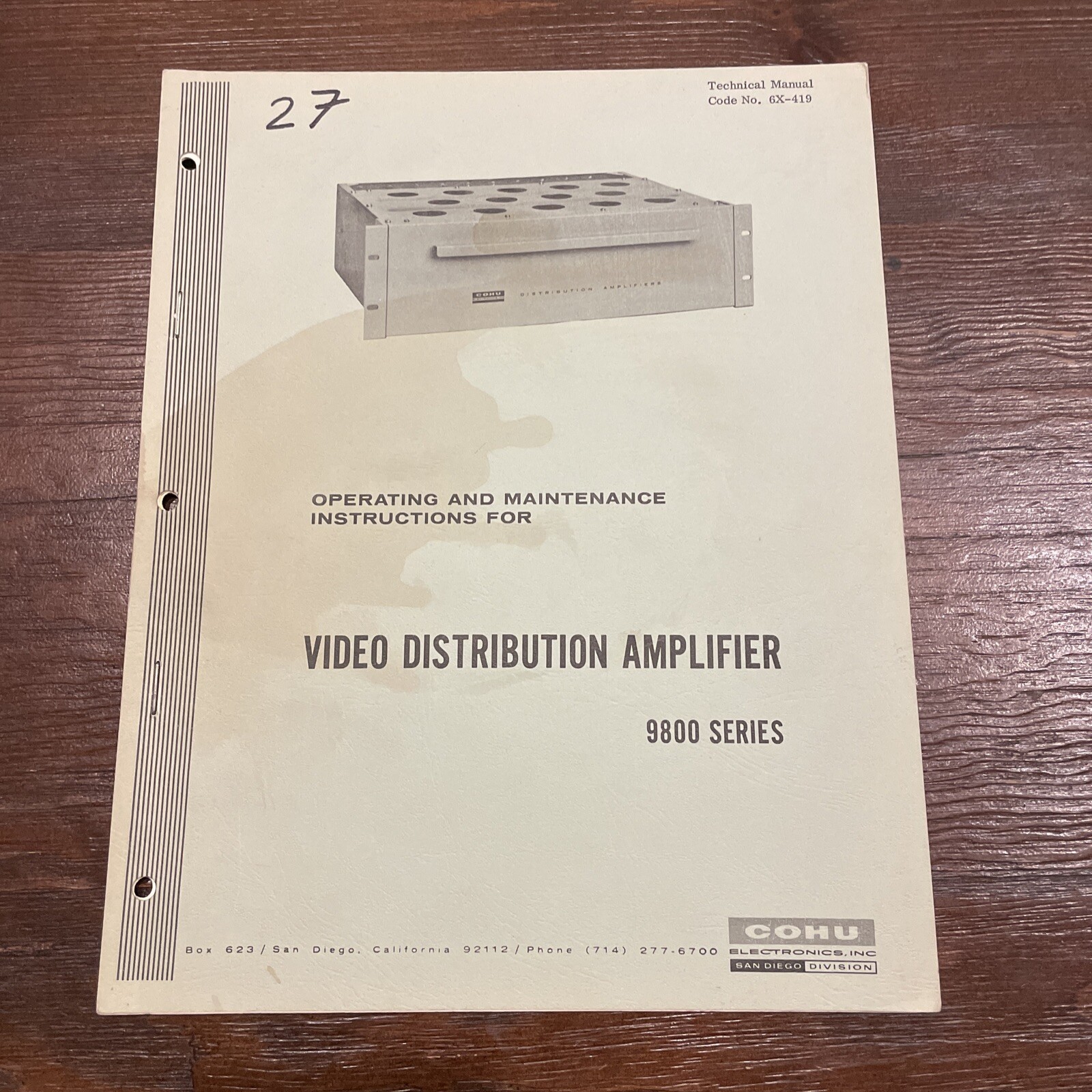 COHU 9800 Series Video Distribution Amplifier Operating Manual 6X-419