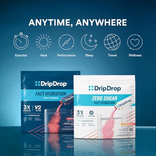 DripDrop Electrolyte Powder 16 Pack Travel Hydration Drink Mix 3X Electrolytes