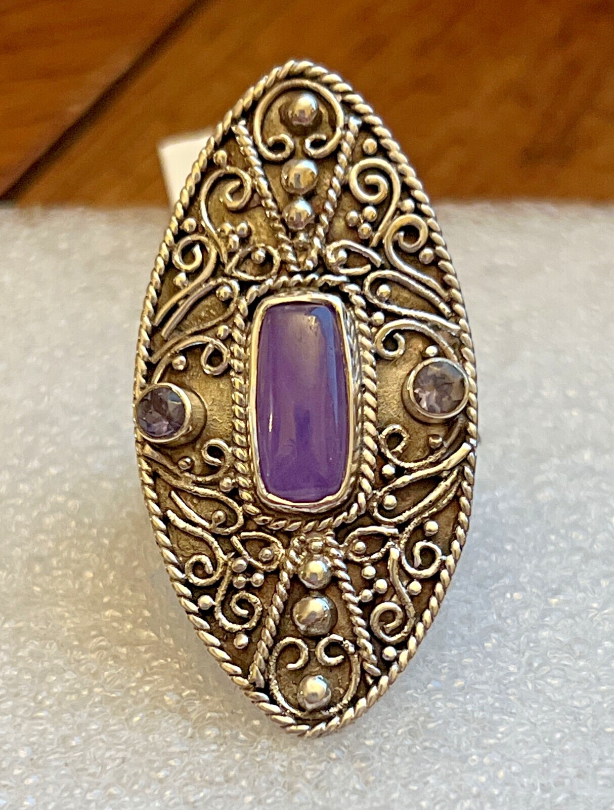 BALI LEGACY Purple Jade and Catalina Iolite Ring 6 Sterling Silver 9 Grams 6.25