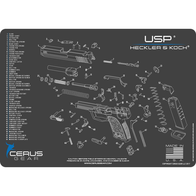 HK  USP Counter Mats for Man Cave Den or Gunroom  17"X12"  Dk Gray