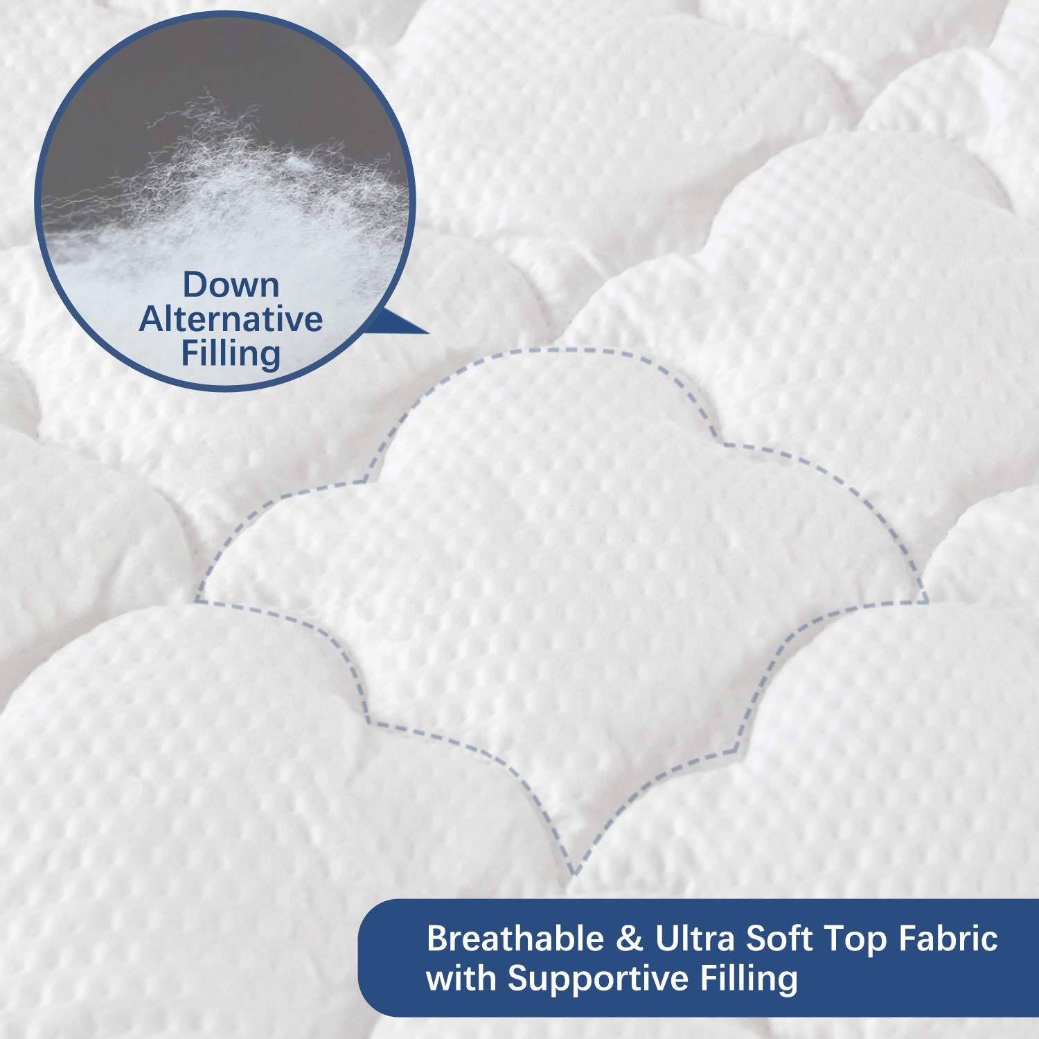 Full Size Air Mattress Pad Cover, Quilted 8"-16" Deep, White