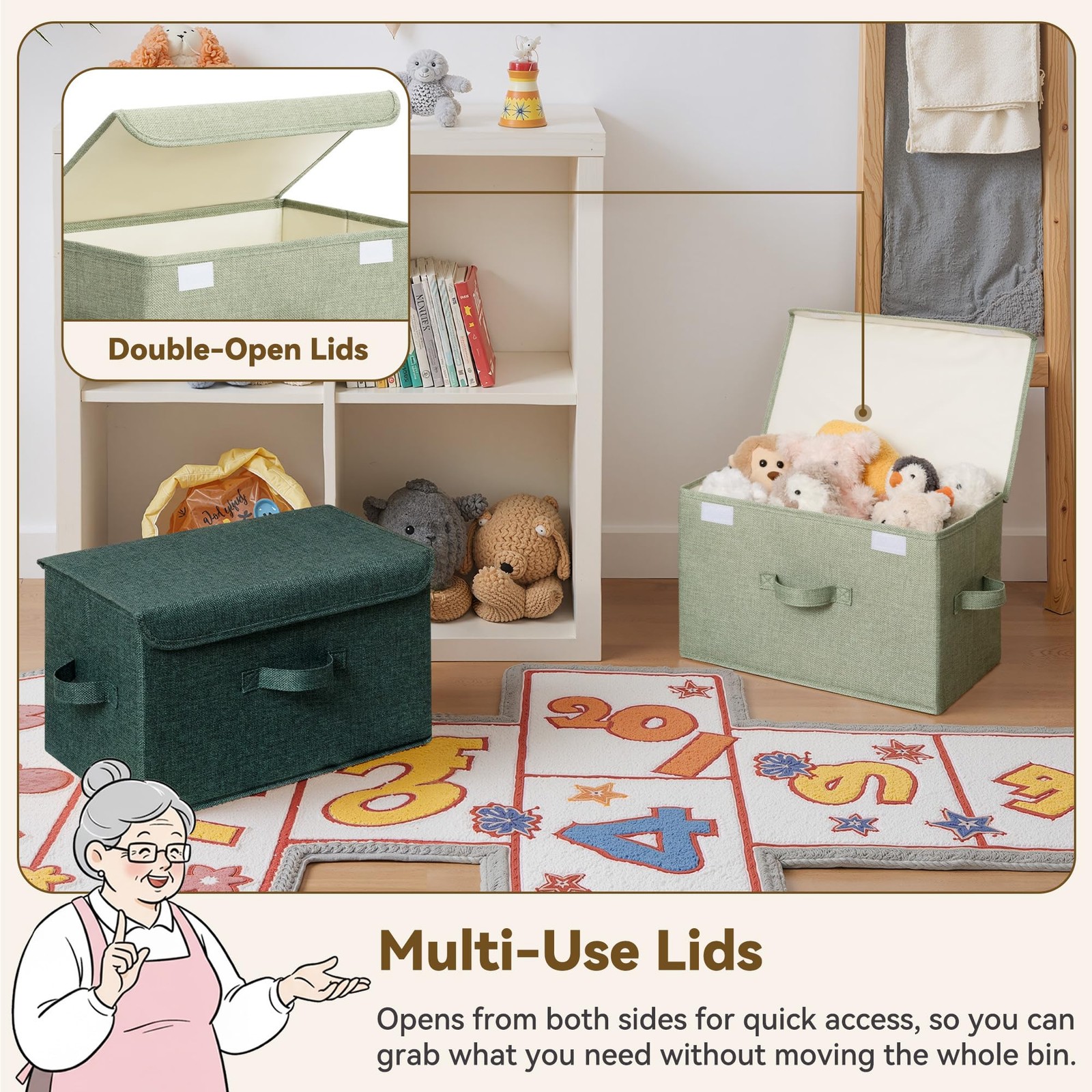 Storage Basket with Lid, Decorative Closet Bins, Collapsible, 2~Pack