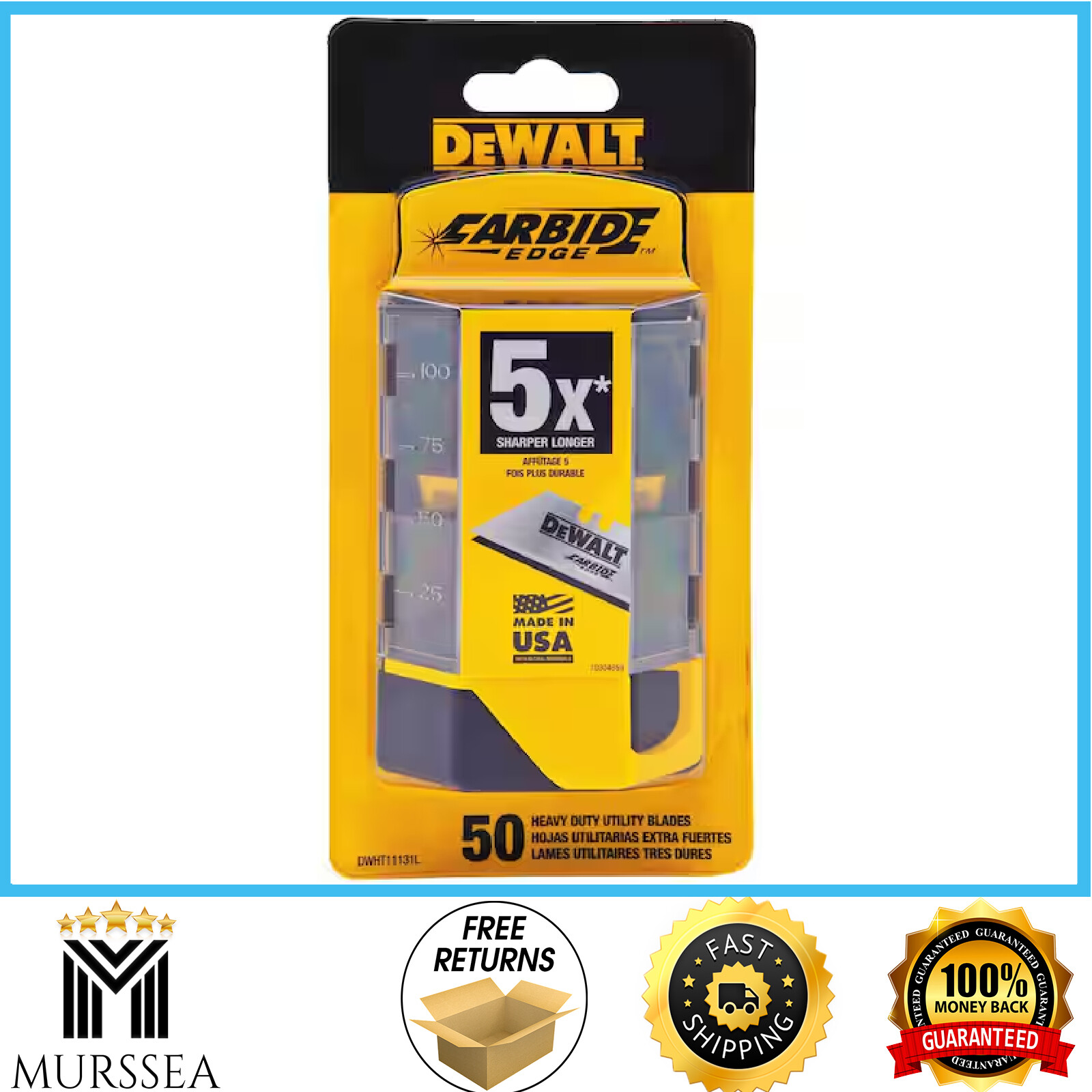 Carbide Utility Blade (50-Pack) , Durability, sharpness and snap-resistance