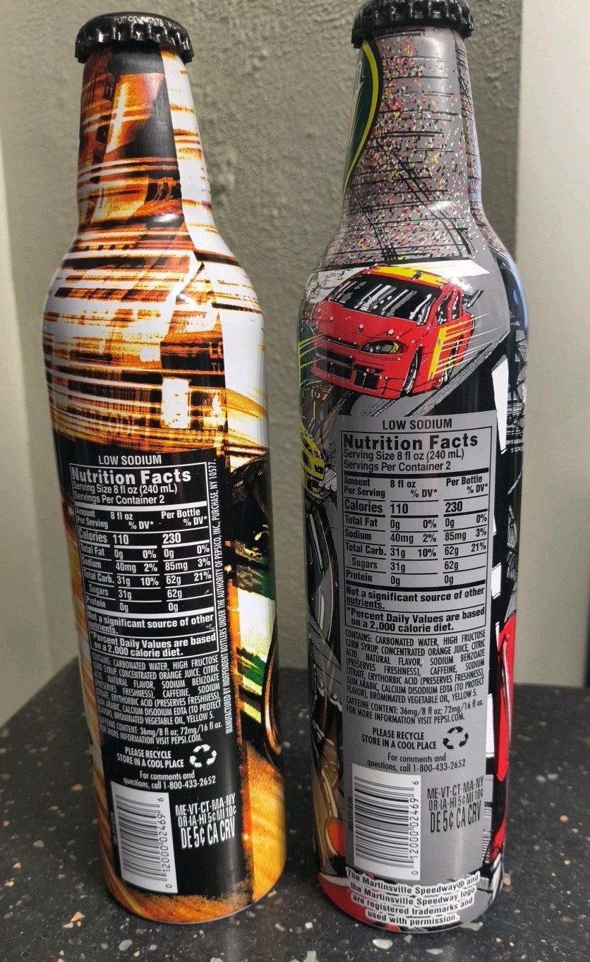 FULL 2008 Nascar Martinsville Speedway Mountain Dew Sam Bass Aluminum Bottles