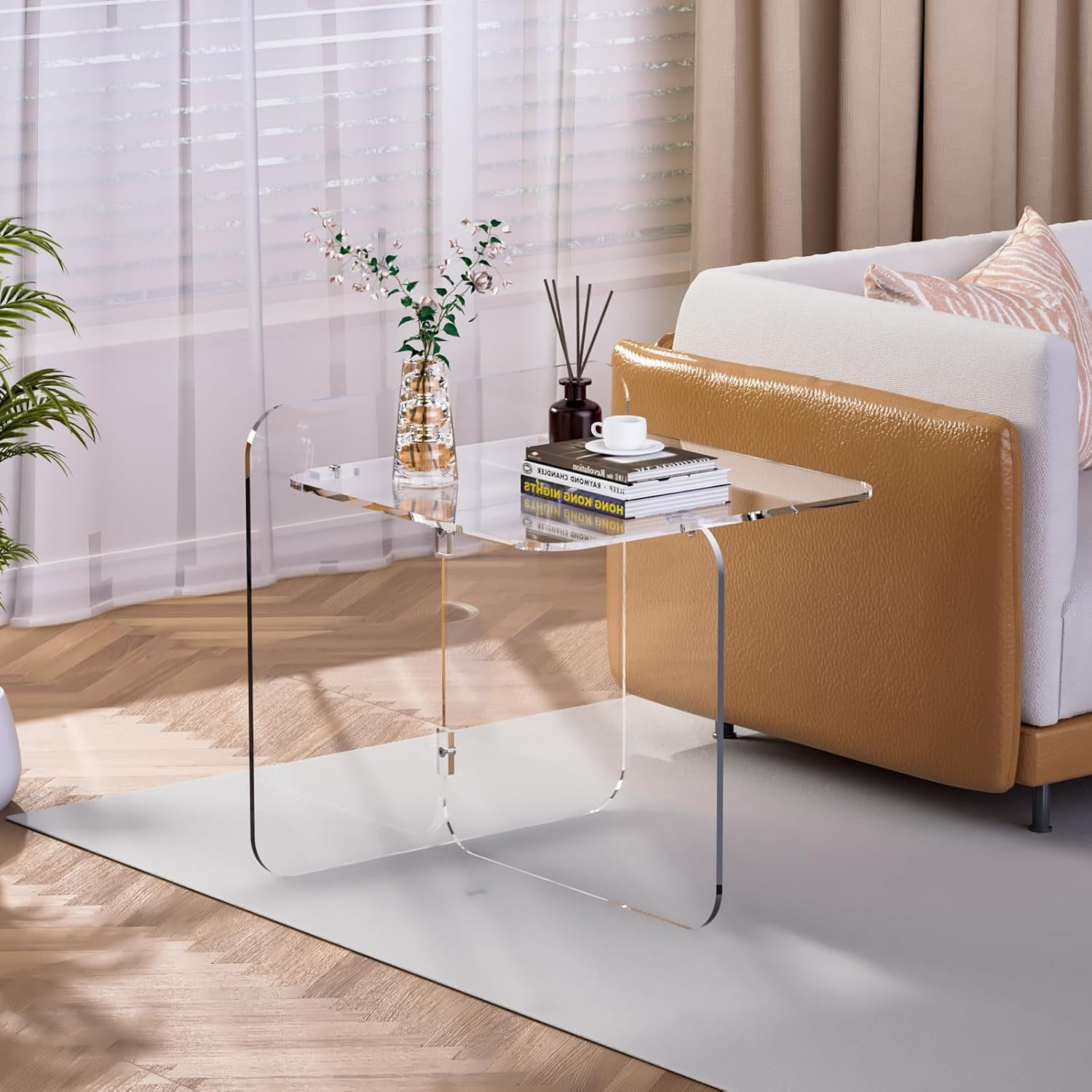 Acrylic Side Table, End Table Clear Modern Bedside Table for Bedroom Living Room