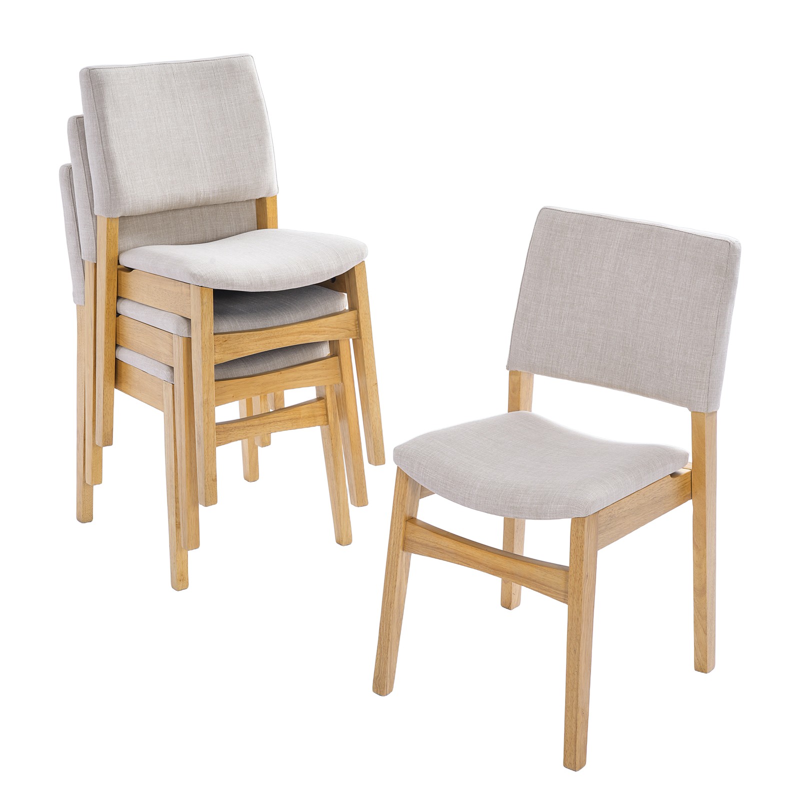 Upholstered Stackable Dining Chairs Set of 2 - Linen Fabric Seat & Backrest, S