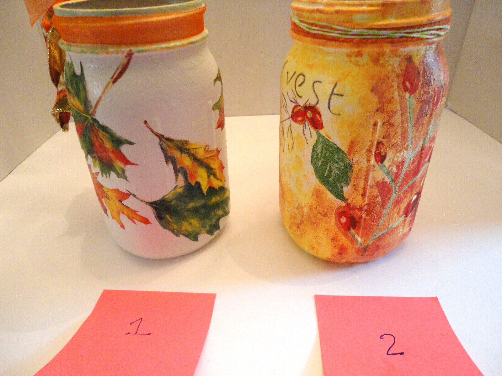 Decoupage Quart Mason Jar, Autumn Leaves or Harvest TIme ( Handmade)