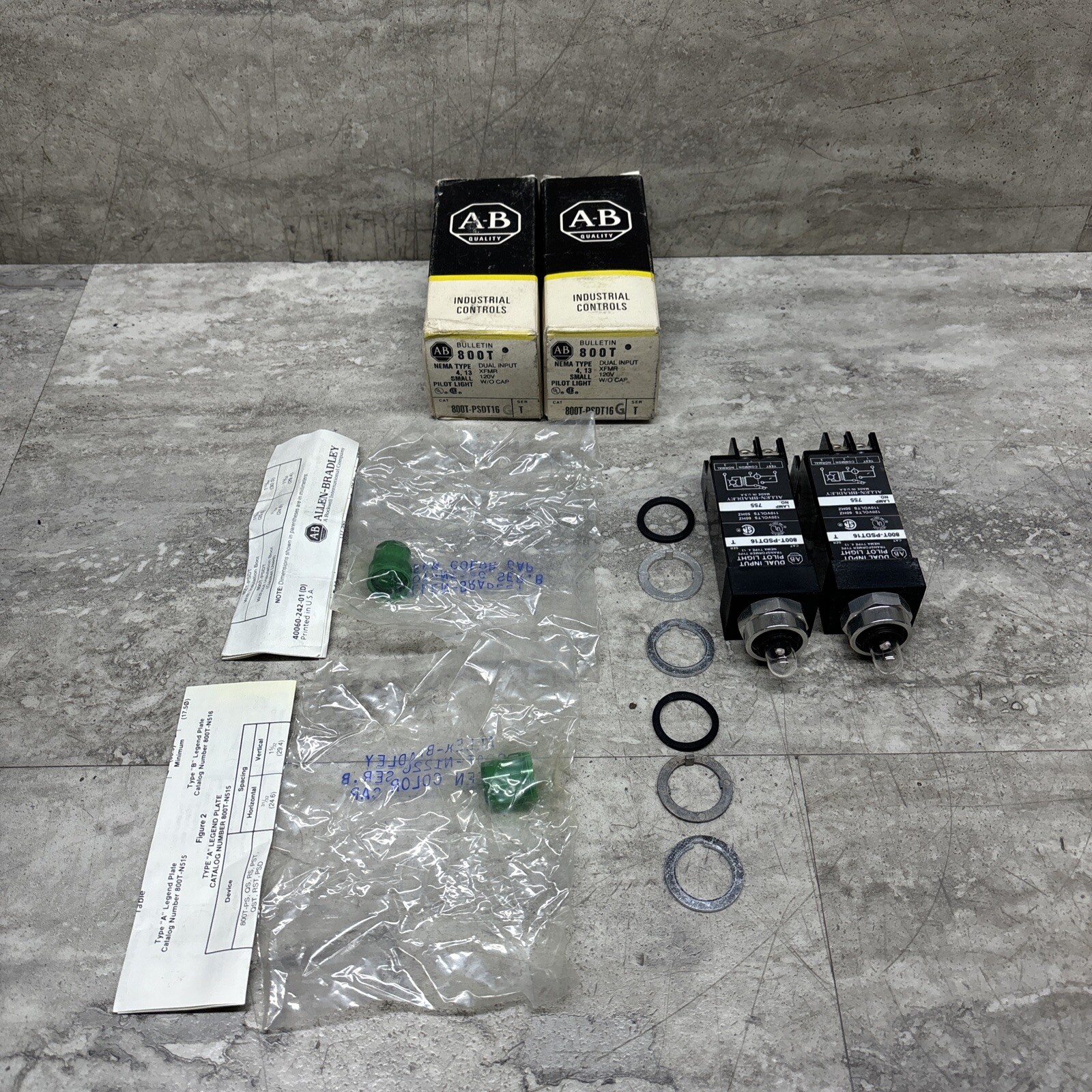 Lot Of 2 Allen Bradley 800T-PSDT16G Small Round Pilot Light W/ Green Lens, New