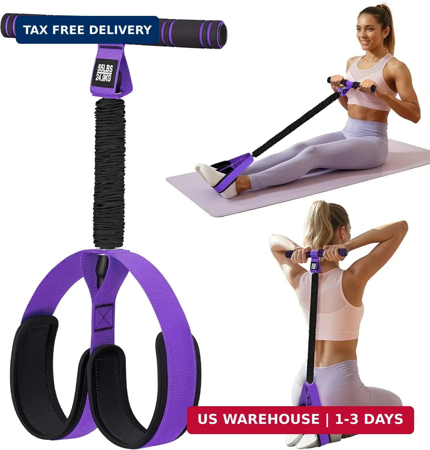 55LBS Pedal Resistance Band with Handles Home Gym Pilates Workout Kit