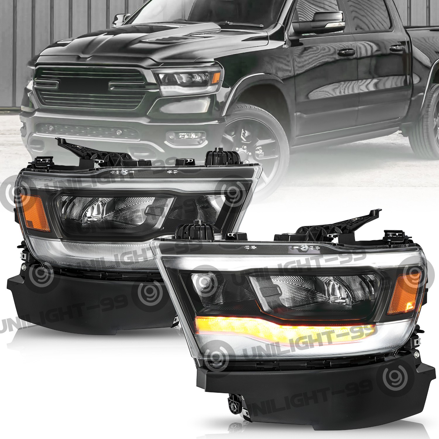 Headlights For Dodge RAM 1500 2019 2020 2021 2022 2023 Pair of LED Headlamp Pair