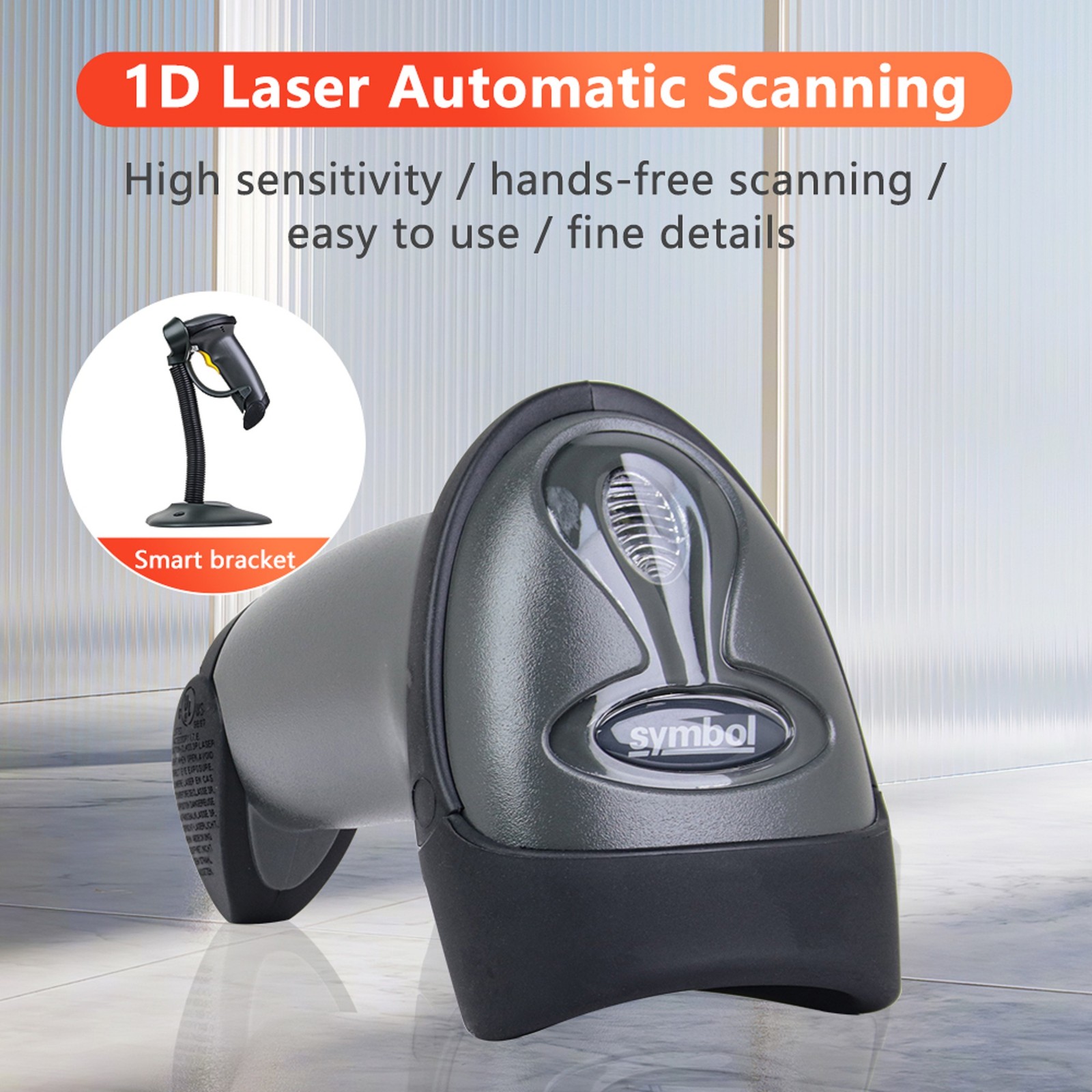 Zebra Symbol LS2208-SR20007R-NA 1D Barcode Scanner Reader w/ Stand+USB Cable