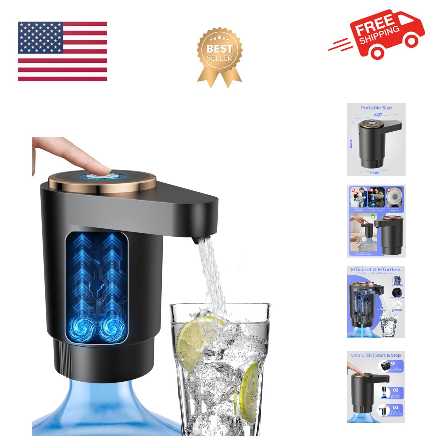 Water Jug Pump for 5 Gallon Bottle – Portable Electric USB-C Charging Dispens...