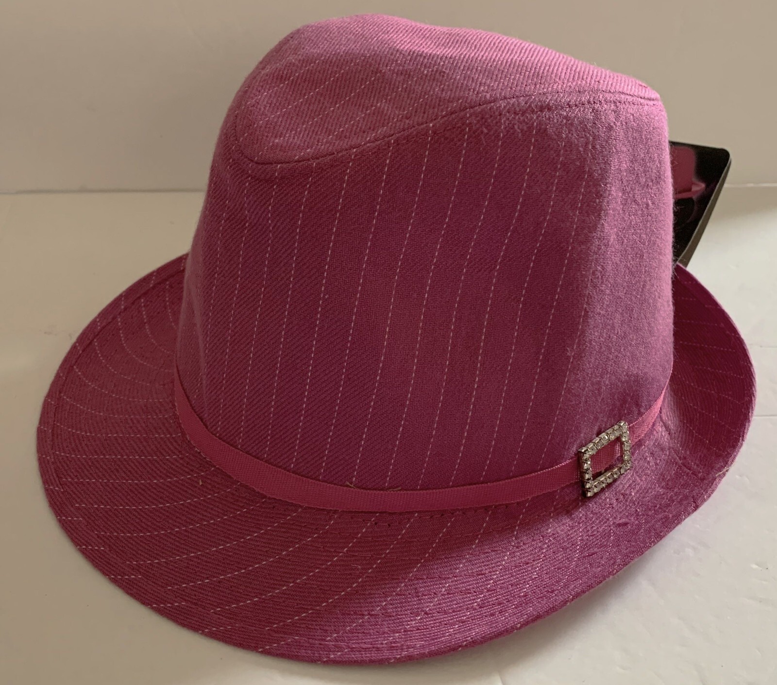 Rubie's Hot City Nights PINSTRIPE COSTUME FEDORA NEW Hat Pink JEWEL BUCKLE