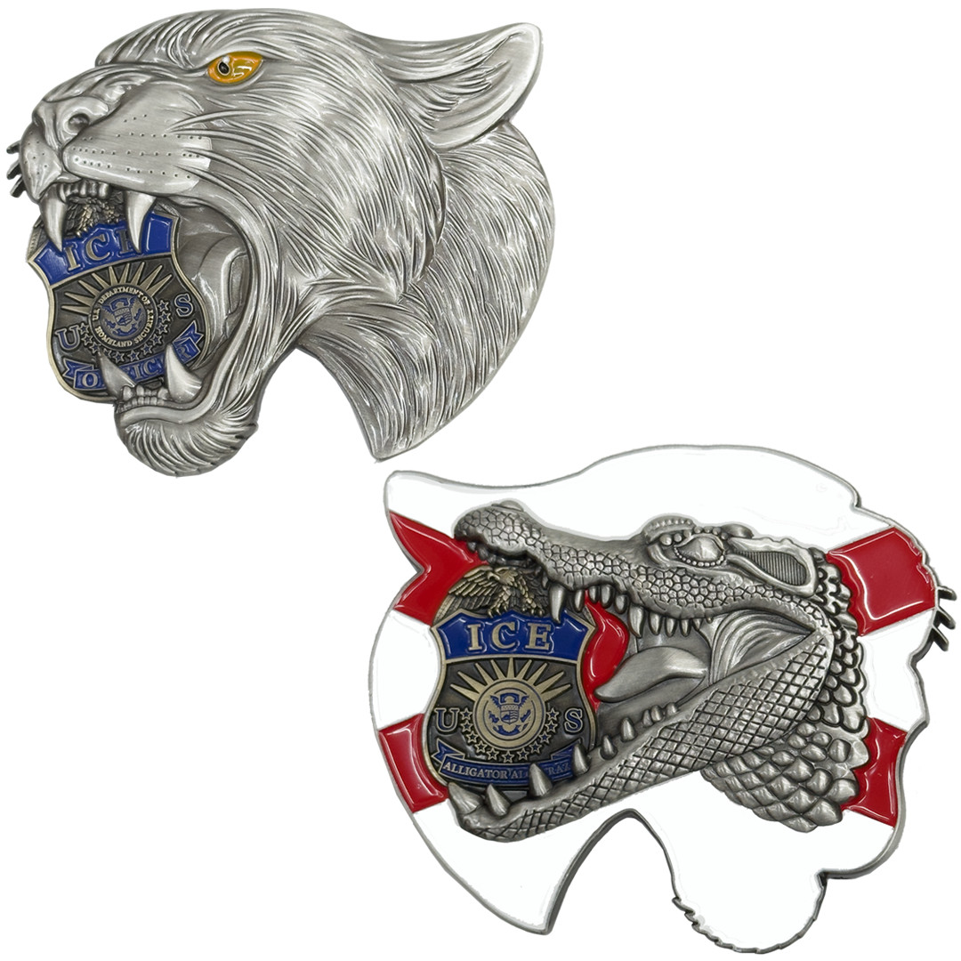 BL18-23 Panther ICE ERO DRO Agent Challenge Coin Florida Gator Alligator Alcatra