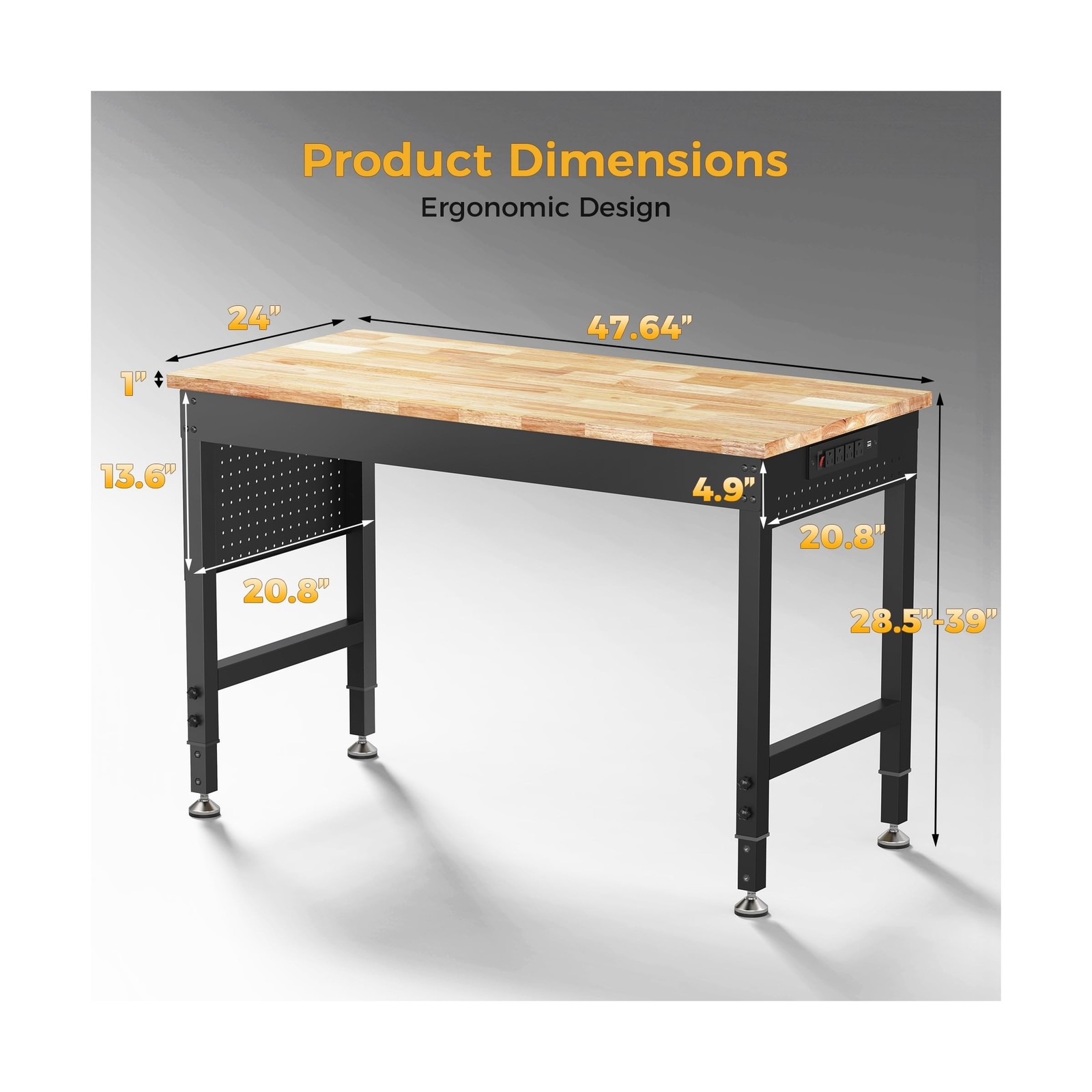 CAMMOO 47.64" Adjustable Heavy Duty Workbench, 2000 LBS Load Capacity Rubber ...
