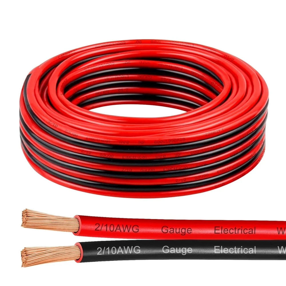 2PC 10AWG 10/2 Wire 25FT Red Black OFC Stranded Copper Wire Solar Automotive LED