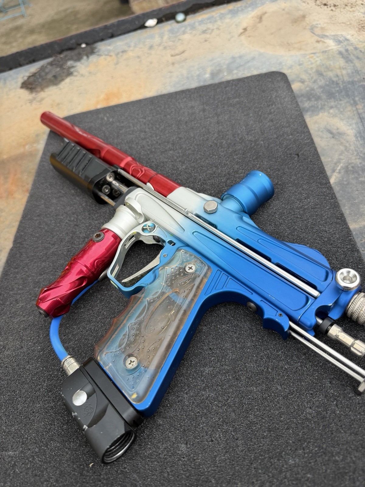 System X Vengeance Autococker Pump Paintball Marker – Red/White/Blue Fade