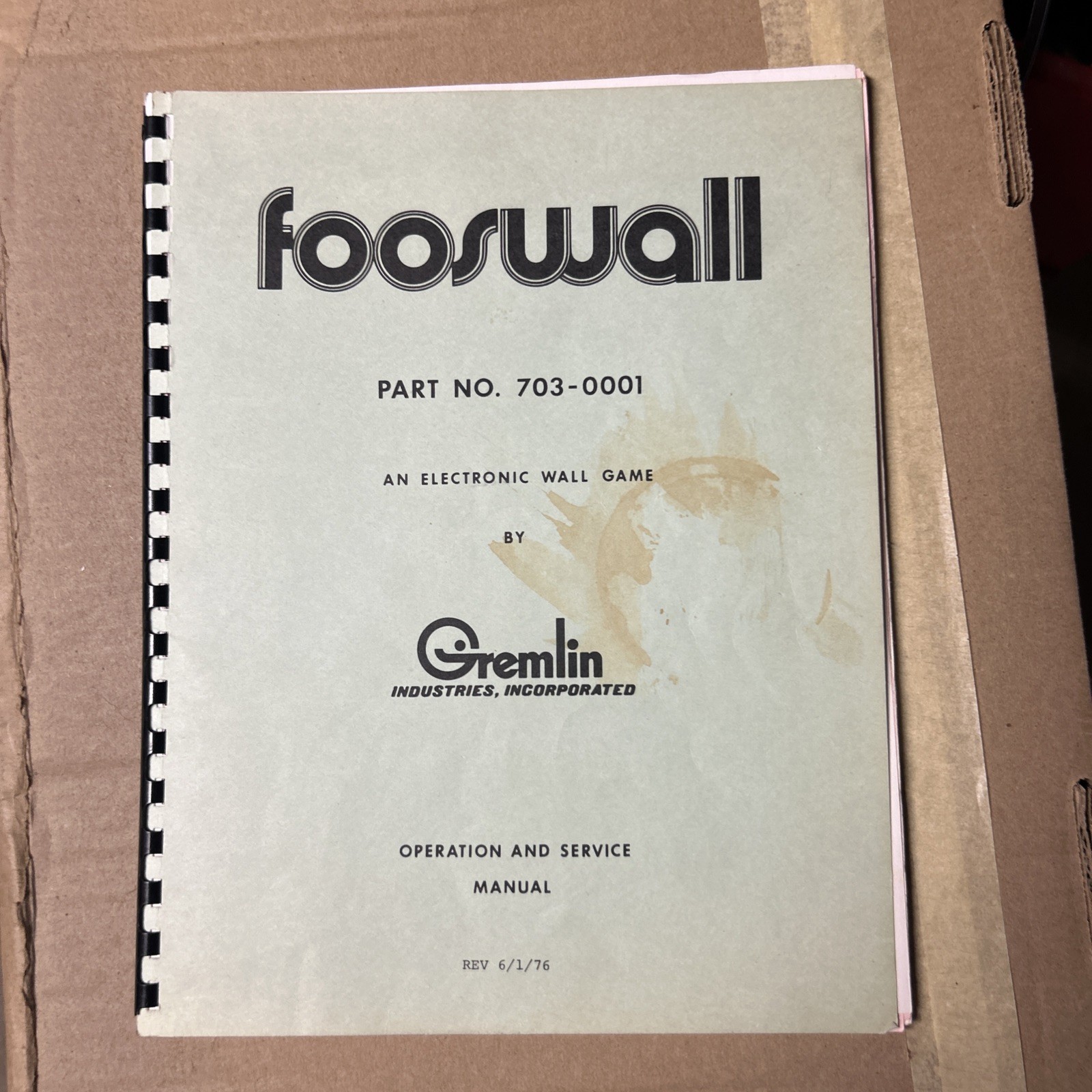 Original Fooswall Gremlin Arcade video game manual