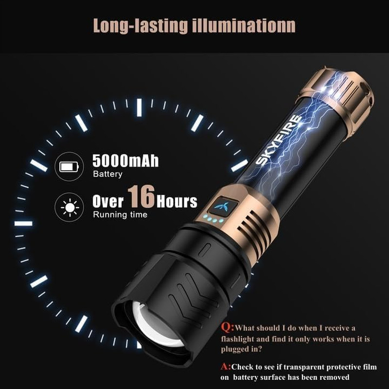 SKYFIRE 1500000LM LED Flashlight Rechargeable Zoom Fire Starter Waterproof